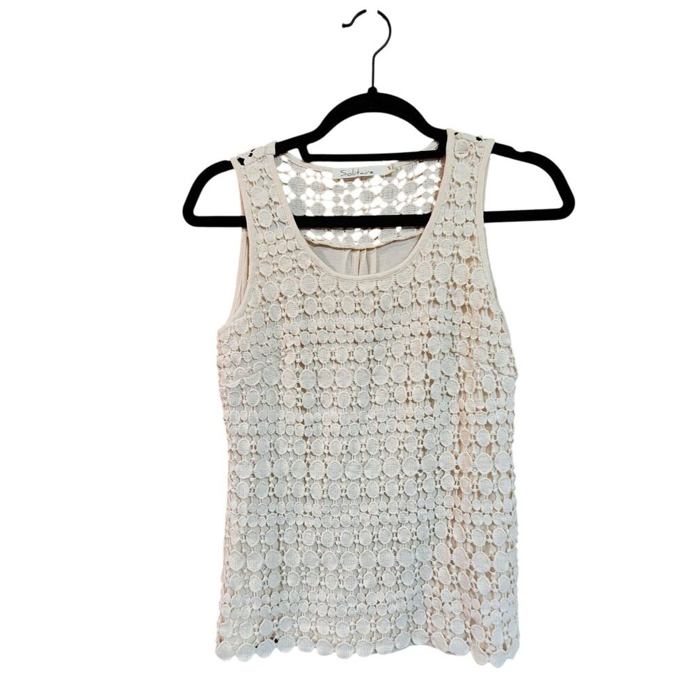 Solitaire Womens White Sleeveless Crochet Lace Tank Top M